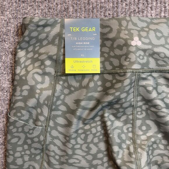 Tek Gear 7/8 Leggings High Rise Women Size XL Ultra Stretch Green Leopard NEW - Picture 6 of 9